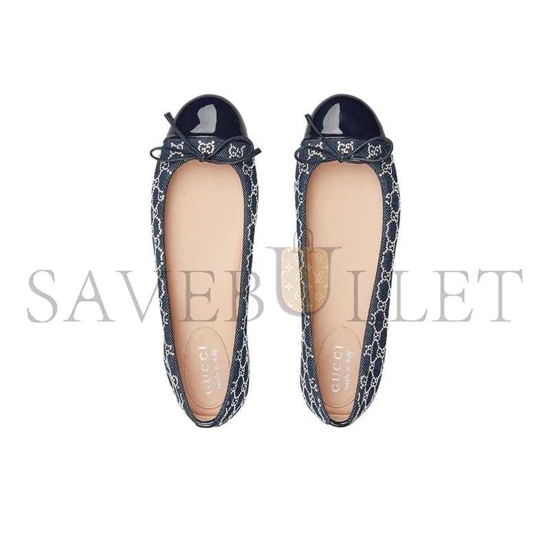GUCCI GG CRYSTAL BALLET FLATS IN DENIM 840754